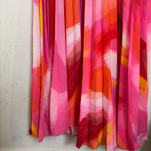 Hutch mali bustier Pink and Orange watercolor pleated Satin Gown - Picture 8 of 12